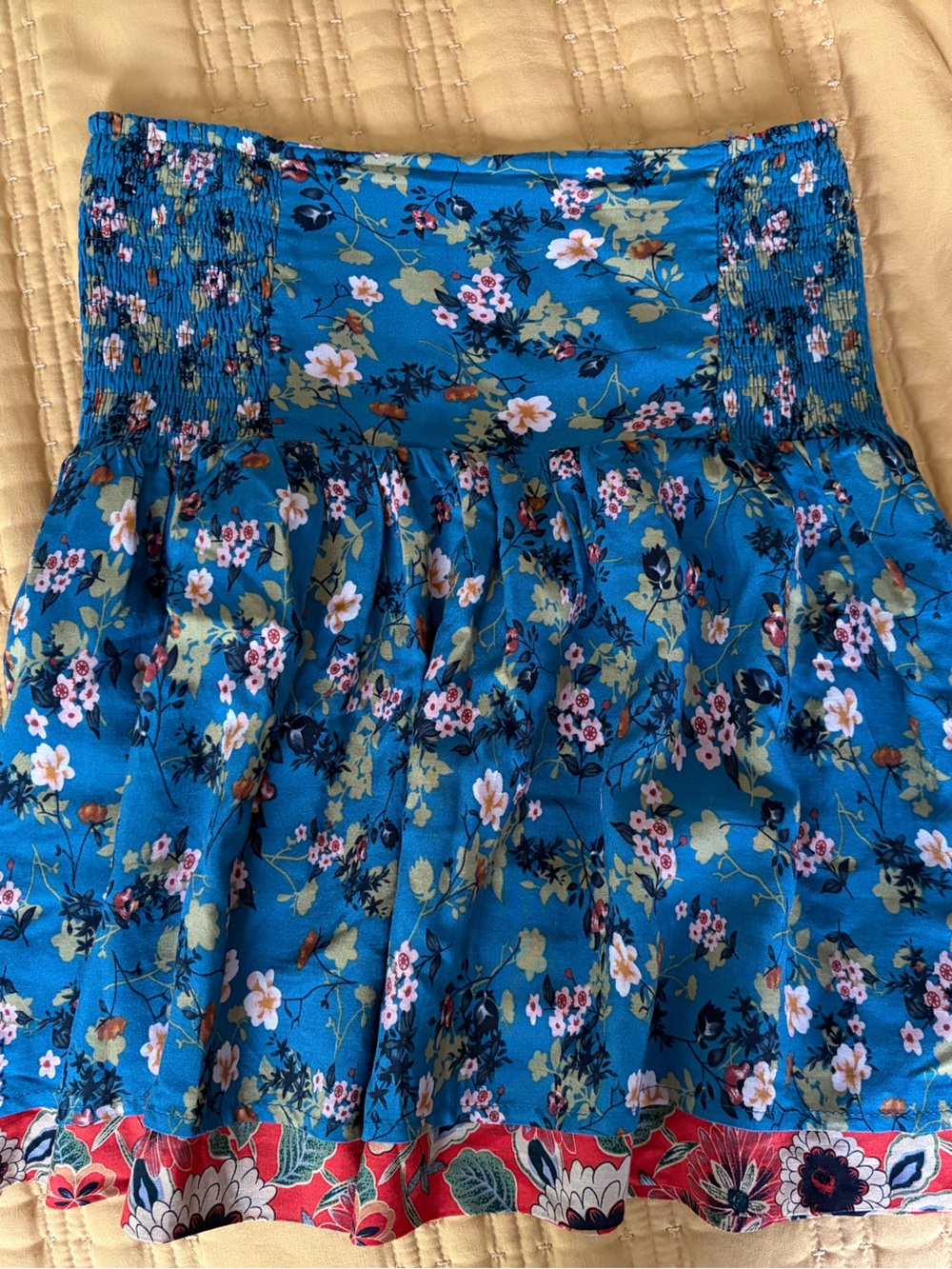 Reversible, Smocked, Blue Floral Mini Skirt, doubles as a Tube top.